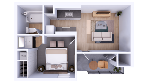 Floor plan for 1 bed, 1 bath, 500 sqft